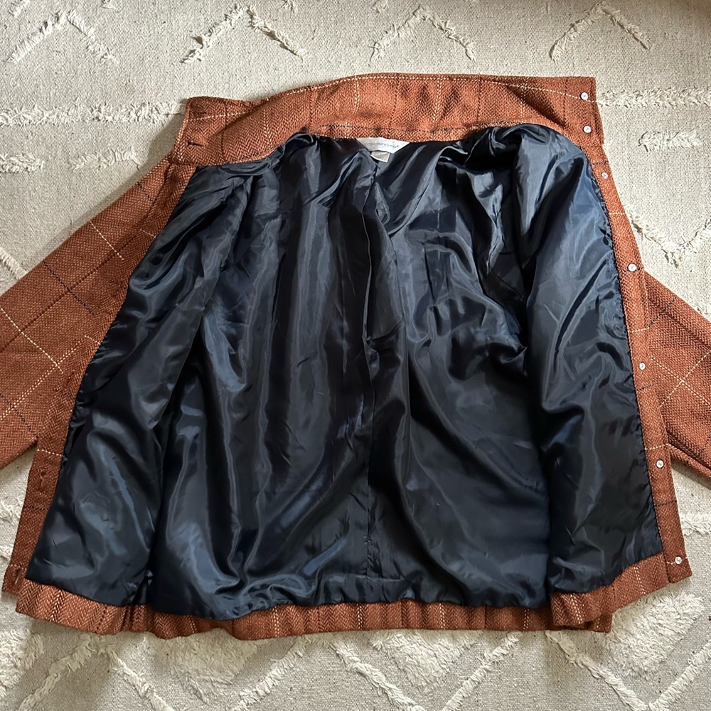 Vintage Funnel Neck Cropped Brown Plaid Jacket Coat - Picture 7 of 10